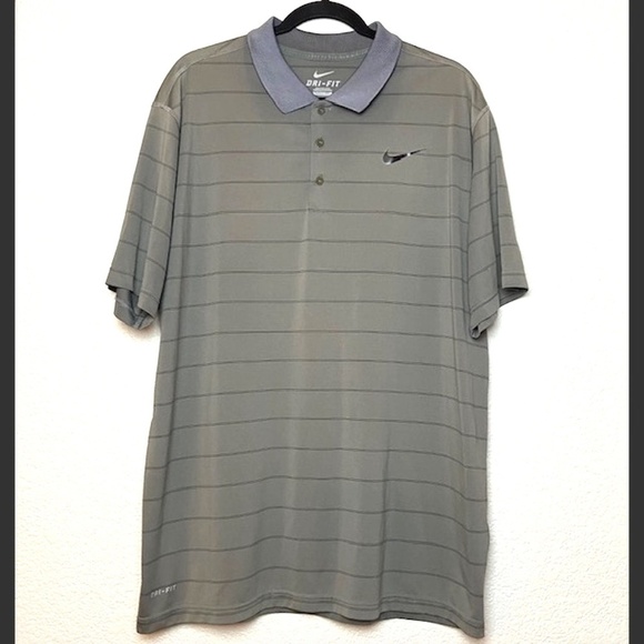 NIKE Dri Fit Gray Stripe Short Sleeve Golf Polo XL - Picture 1 of 5
